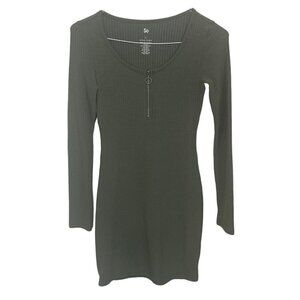 SO Body-con Green Dress size XS XSmall Ribbed Long Sleeve Front Zipper